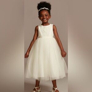 DAVID'S BRIDAL
lace and mesh tank flower girl dress
